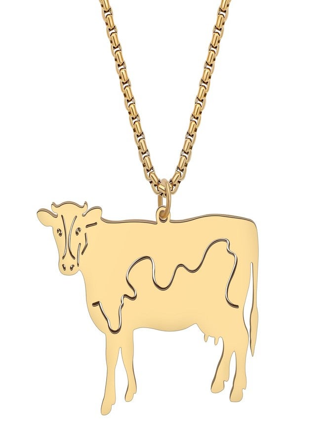 LONYOO Stainless Steel Milk Cow Necklace Farm Animals Chain Pendant Jewelry for Women Charms Cow Gifts (Gold) - Image 1