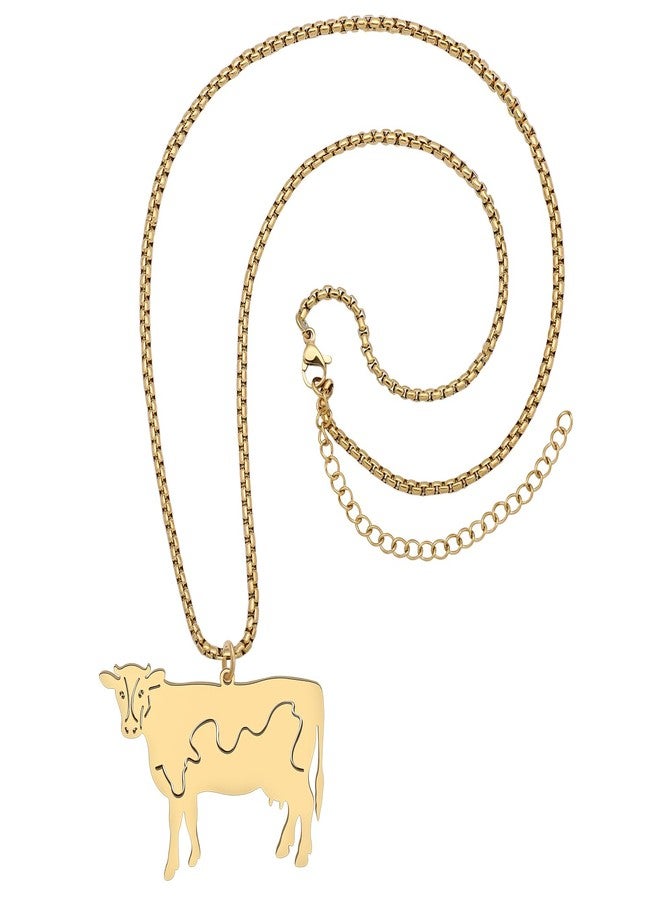 LONYOO Stainless Steel Milk Cow Necklace Farm Animals Chain Pendant Jewelry for Women Charms Cow Gifts (Gold) - Image 4