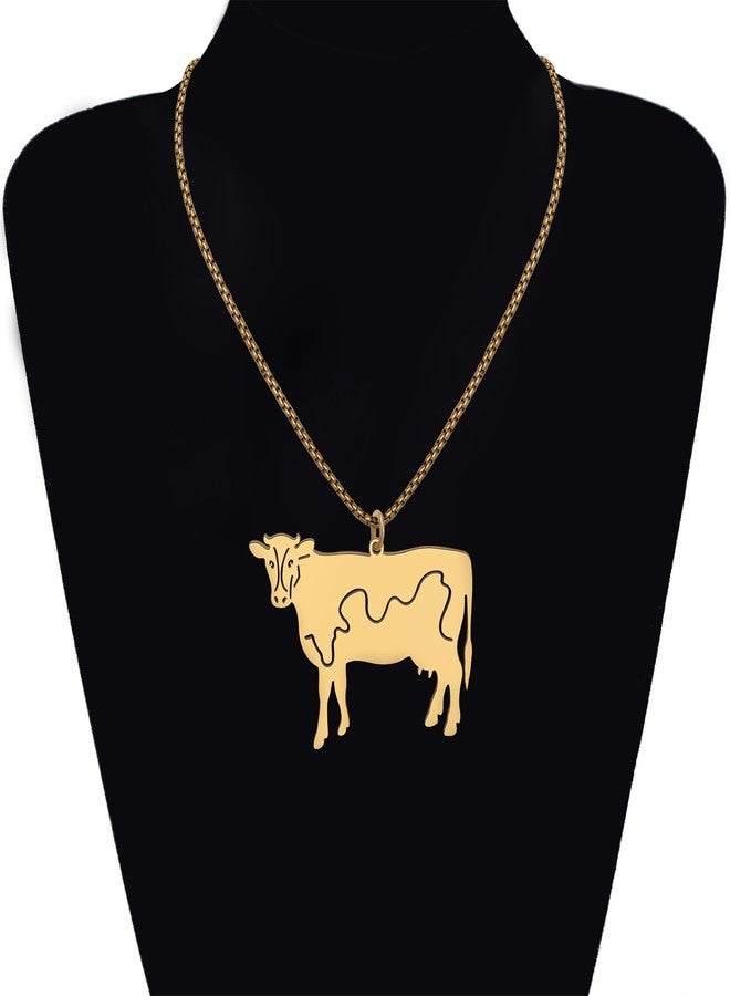 LONYOO Stainless Steel Milk Cow Necklace Farm Animals Chain Pendant Jewelry for Women Charms Cow Gifts (Gold) - Image 2