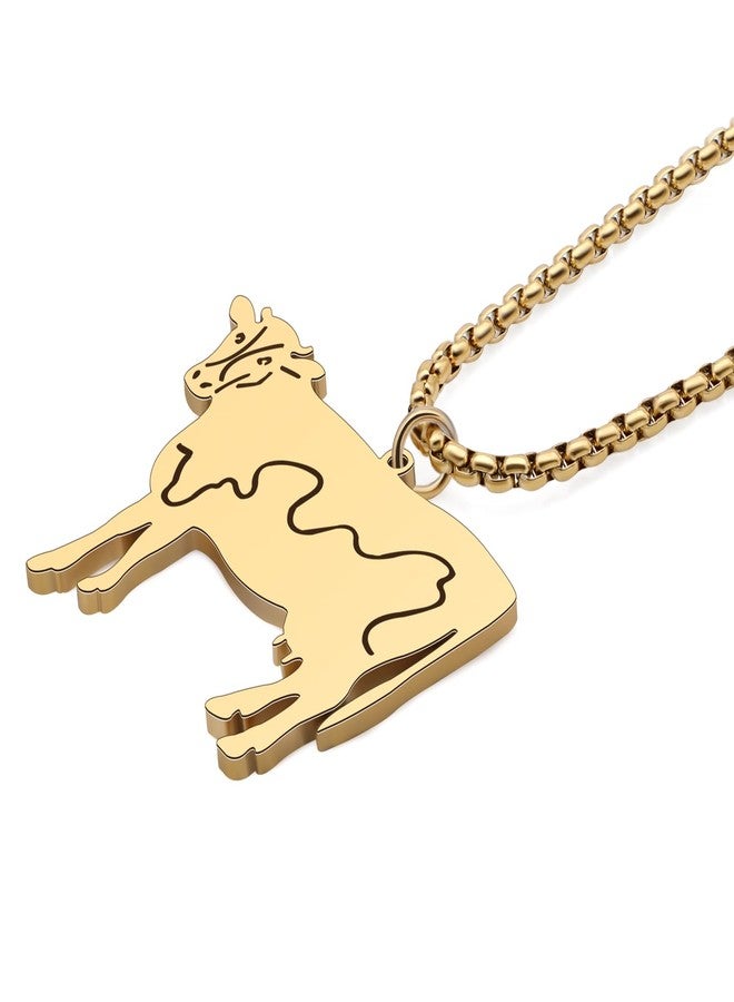 LONYOO Stainless Steel Milk Cow Necklace Farm Animals Chain Pendant Jewelry for Women Charms Cow Gifts (Gold) - Image 3