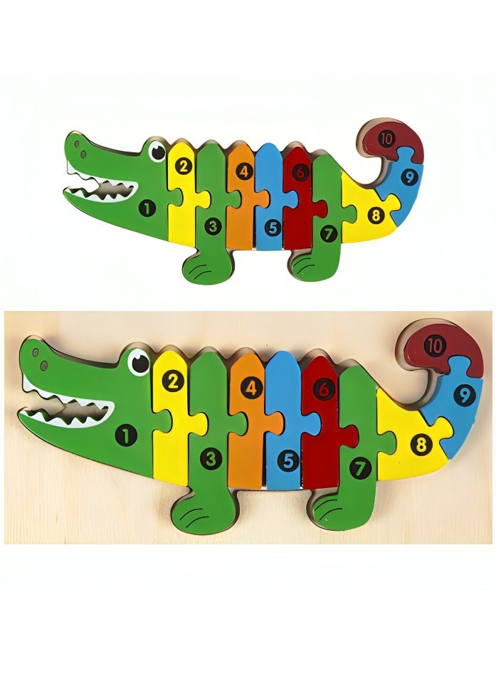 Colorful Wooden 3D Puzzles, Shape Design with Numbers, Teacher Parents Early Learning Support Tools, Attractive Patterns, Montessori Fine Motor Skill Develop Toys, Ideal Kids Gift (Crocodile Shape) - Image 1