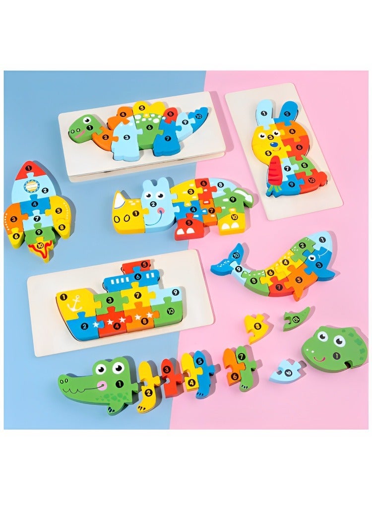 Colorful Wooden 3D Puzzles, Shape Design with Numbers, Teacher Parents Early Learning Support Tools, Attractive Patterns, Montessori Fine Motor Skill Develop Toys, Ideal Kids Gift (Crocodile Shape) - Image 4