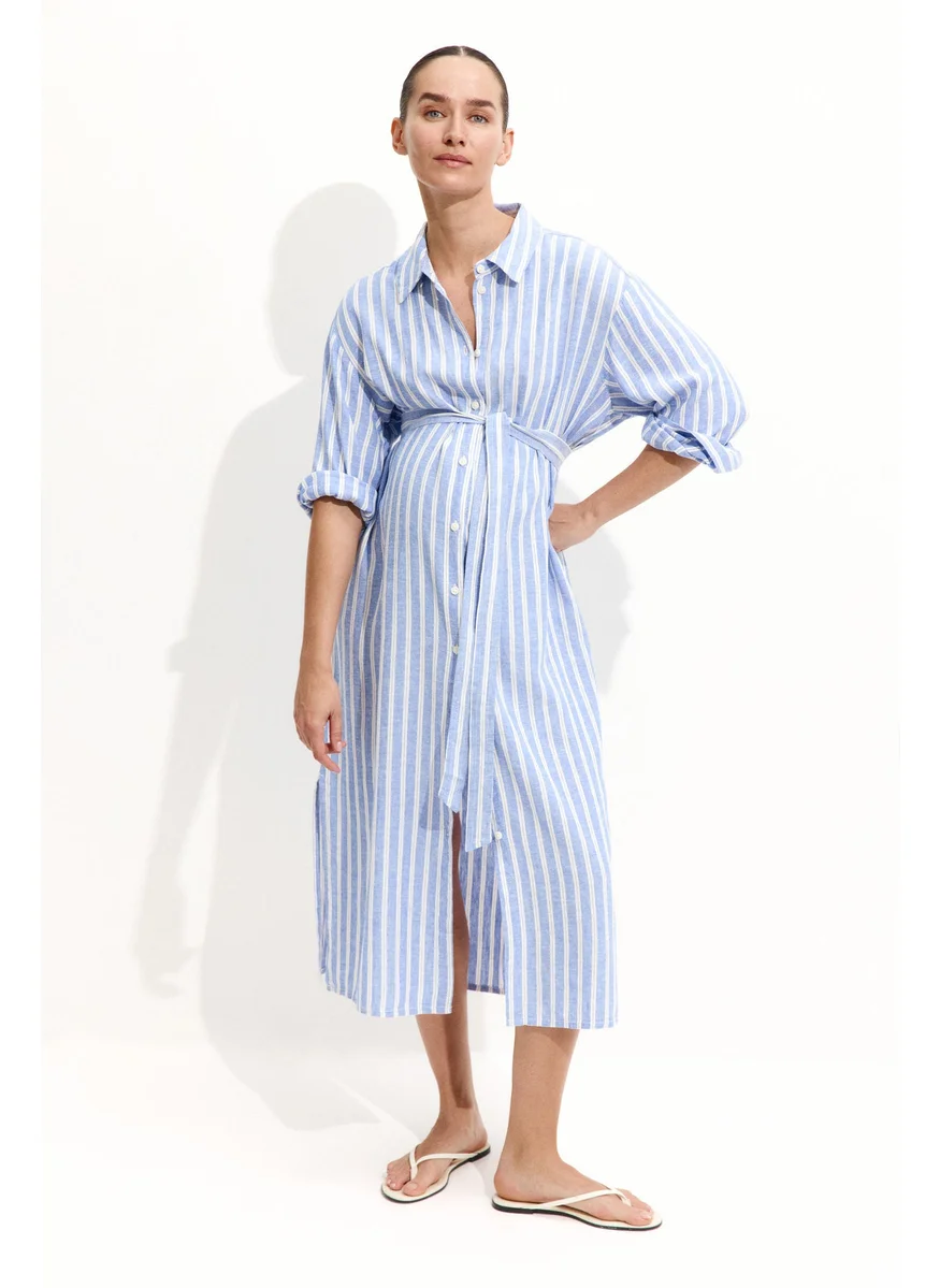 H&M Mama Linen-Blend Shirt Dress
