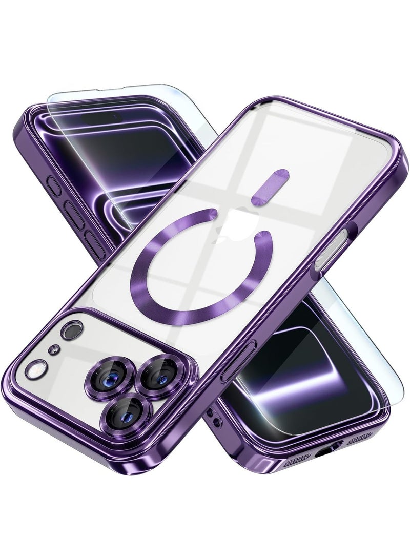 Magnetic Case for iPhone 17 Pro Max Compatible with MagSafe, [Anti-Yellowing] [Military-Grade Drop Protection] Full Camera Lens Protection, Plated Soft Flexible Transparent Phone Case for Women, Purple - Image 1