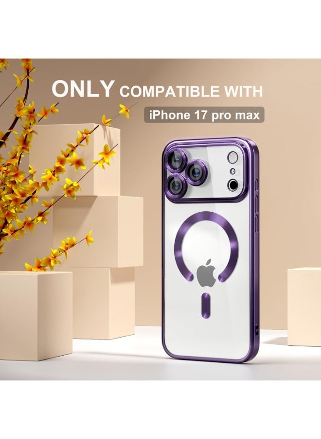 Magnetic Case for iPhone 17 Pro Max Compatible with MagSafe, [Anti-Yellowing] [Military-Grade Drop Protection] Full Camera Lens Protection, Plated Soft Flexible Transparent Phone Case for Women, Purple - Image 2