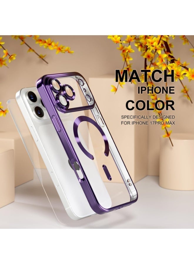 Magnetic Case for iPhone 17 Pro Max Compatible with MagSafe, [Anti-Yellowing] [Military-Grade Drop Protection] Full Camera Lens Protection, Plated Soft Flexible Transparent Phone Case for Women, Purple - Image 3