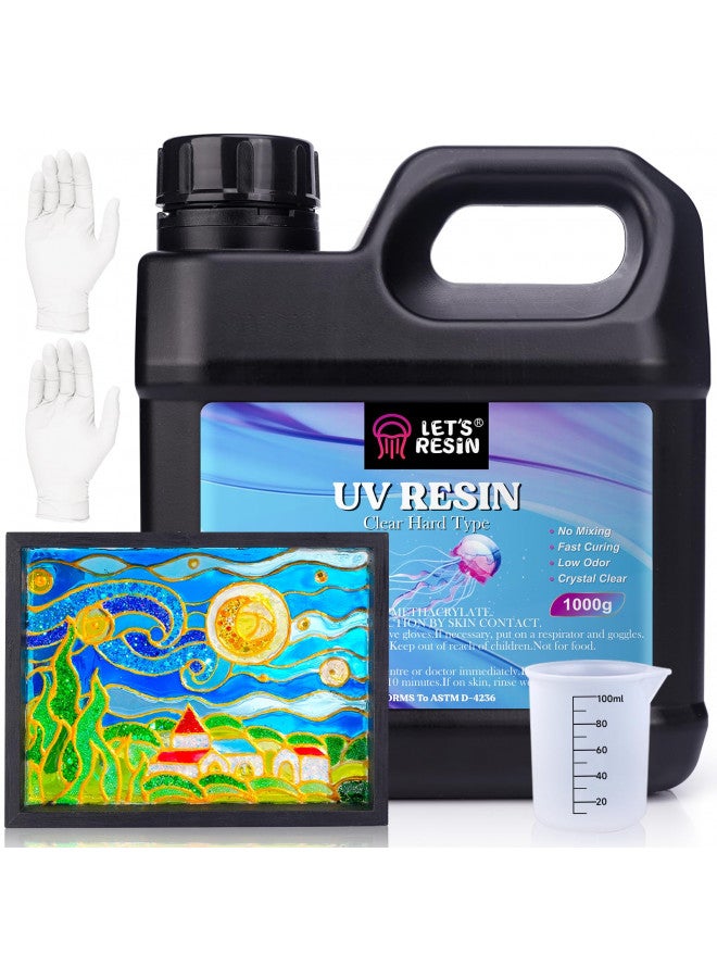 LET'S RESIN راتنج UV المحسن 1,000 جرام راتنج شفاف صلب، رائحة منخفضة راتنج إبوكسي فوق بنفسجي، لاصق مفعل بأشعة الشمس UV لصناعة المجوهرات، تزيين الحرف - Image 1