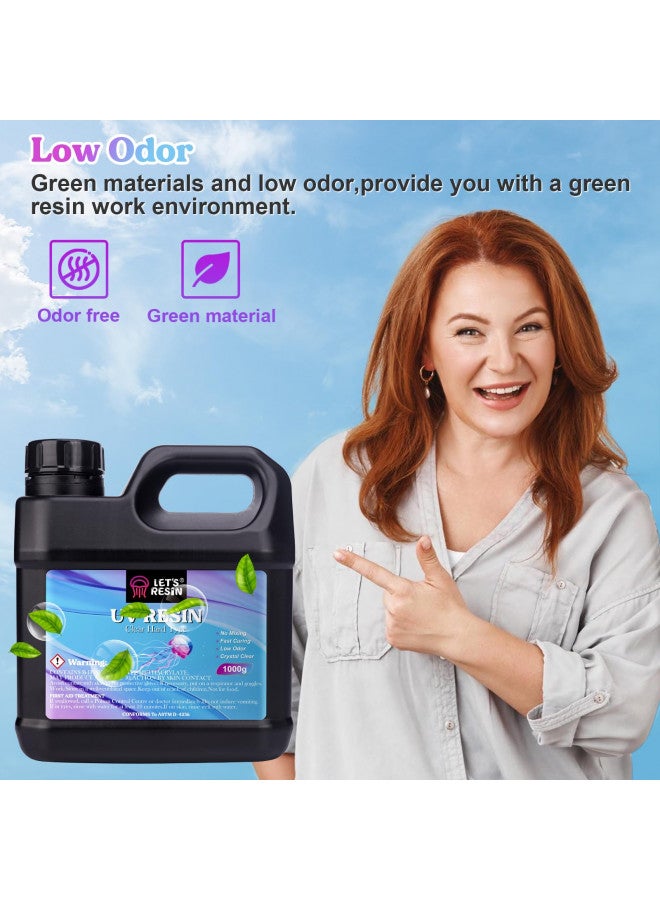 LET'S RESIN راتنج UV المحسن 1,000 جرام راتنج شفاف صلب، رائحة منخفضة راتنج إبوكسي فوق بنفسجي، لاصق مفعل بأشعة الشمس UV لصناعة المجوهرات، تزيين الحرف - Image 3