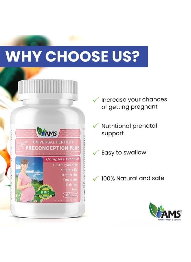 America Medic & Science - Preconception Plus (180 Capsules) Conception and Fertility Supplement | Physician Formulated Pills to Support Conception | Prenatal Vitamins Best for Women Trying to Conceive - Image 1