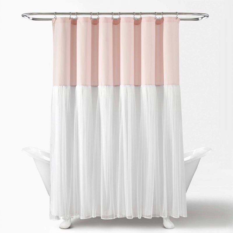 Lush Decor Lush Decor Tulle Skirt Colorblock Shower Curtain  72"" x 72""  Blush & White - Image 5