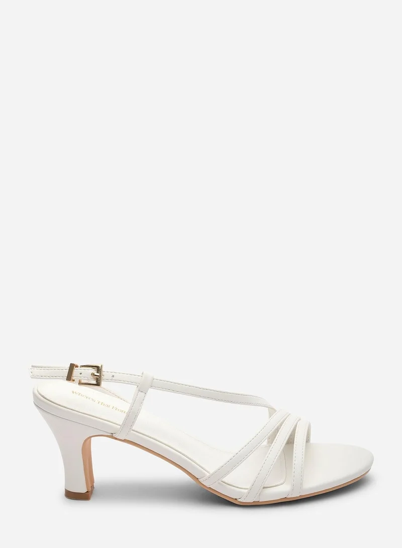 Where's That From Mykonos Multi Strap Slingback White Suede Low Block Heel
