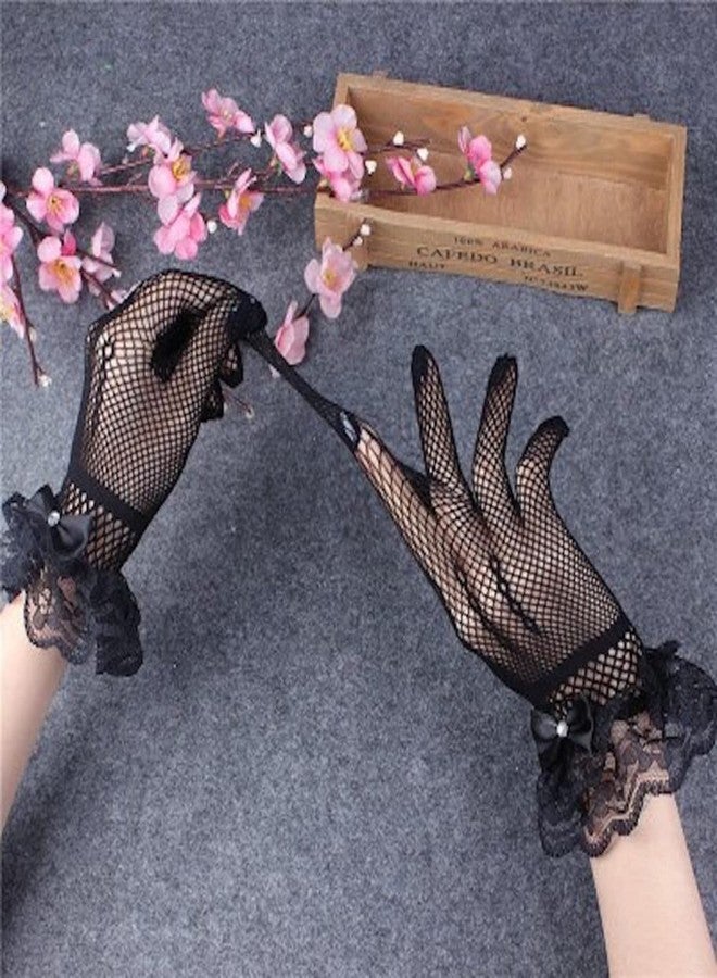 Anzailala Ladies Lace Gloves Elegant Short Gloves Courtesy Summer Gloves for Wedding Dinner Parties (Black) - Image 5