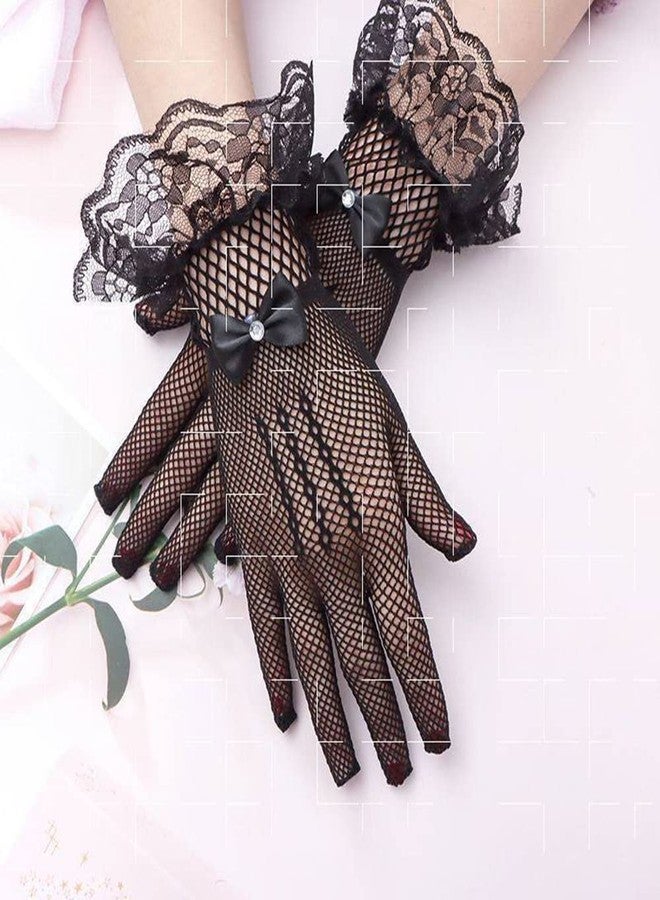 Anzailala Ladies Lace Gloves Elegant Short Gloves Courtesy Summer Gloves for Wedding Dinner Parties (Black) - Image 3