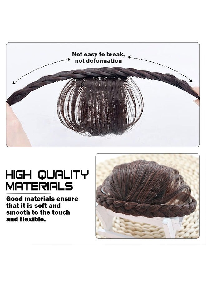 Front Hair Bangs Wigs Headband with Braid, Synthetic Bangs Wigs Headband with Sideburns for Women Girl (Dark Brown) - Image 4