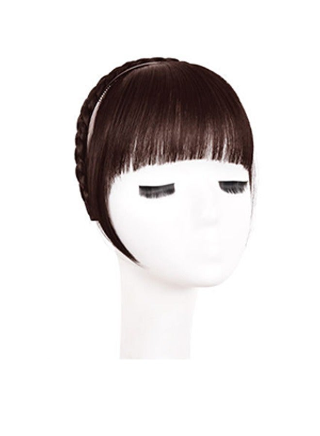 Front Hair Bangs Wigs Headband with Braid, Synthetic Bangs Wigs Headband with Sideburns for Women Girl (Dark Brown) - Image 5