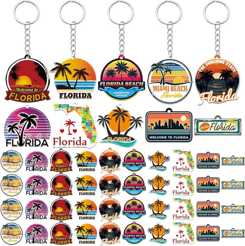 Trnayi 50 Pcs Florida Souvenirs Acrylic Keychain Gifts Bulk United State Florida Keychain Palm Tree Sea Sun Map Travel Gifts Souvenirs for Women Men Friends - Image 1