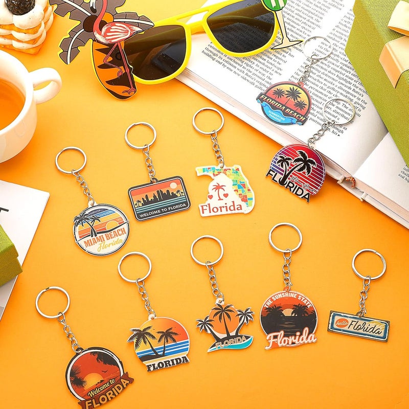 Trnayi 50 Pcs Florida Souvenirs Acrylic Keychain Gifts Bulk United State Florida Keychain Palm Tree Sea Sun Map Travel Gifts Souvenirs for Women Men Friends - Image 4