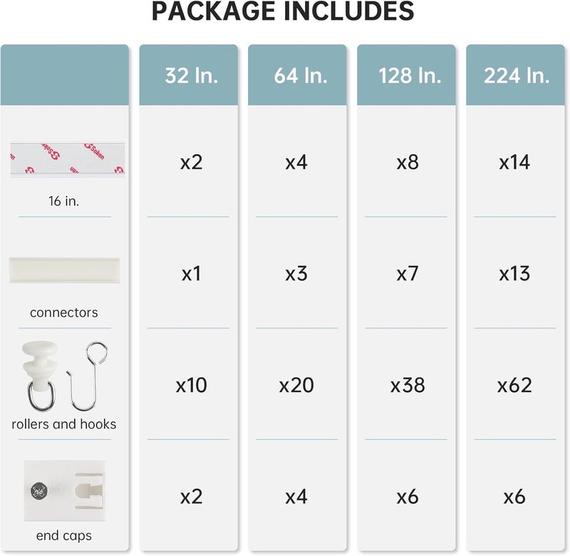 TYRON TYRON مسار ستائر لاصق للتثبيت على السقف أو الجدار (224 بوصة / 18.7 قدم)، مقسم غرف بتثبيت على السقف، قضيب ستائر ذاتي اللصق بدون حفر أو براغي أو أدوات، معلقات ستائر بدون ضرر - Image 4