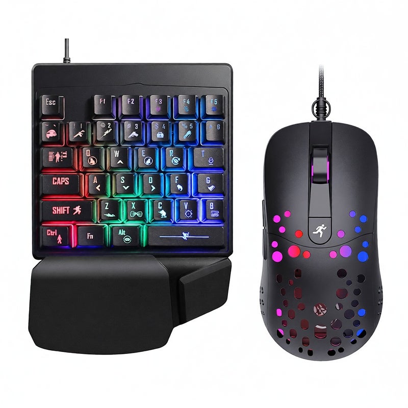 Wired Keyboard and Combo V400 35 Keys Single-hand Gaming Keyboard+A904 RGB Gaming Set for PC Laptop - Image 1