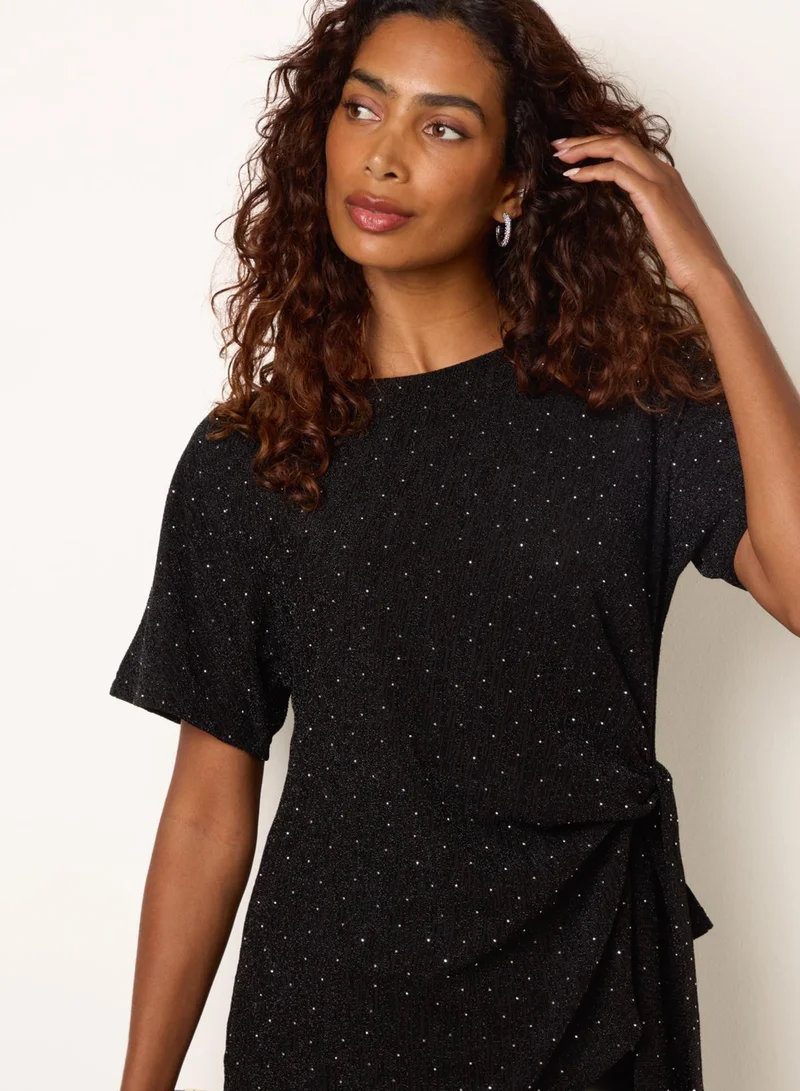 بلو فانيلا Side Tie Rhinestone Jacquard Top