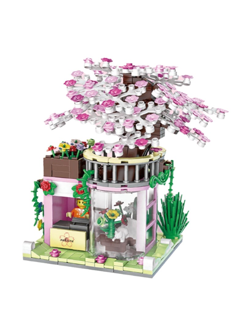 386pcs Sakura Store Model Diy Assembly Building Blocks Creative Ornaments Gift Simulation Collection Building Assembly Toys Home Decoration - Image 1