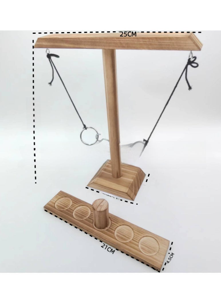 1 x 5 pcs Wooden Ring Toss Tabletop Game Set Small Black 25X28CM 