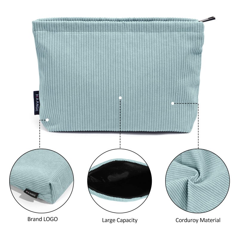 MAANGE Small Makeup Bag For Purse, Travel Cosmetic Bag Makeup Pouch Corduroy Portable Versatile Zipper Pouch For Women (GREEN) - Image 3