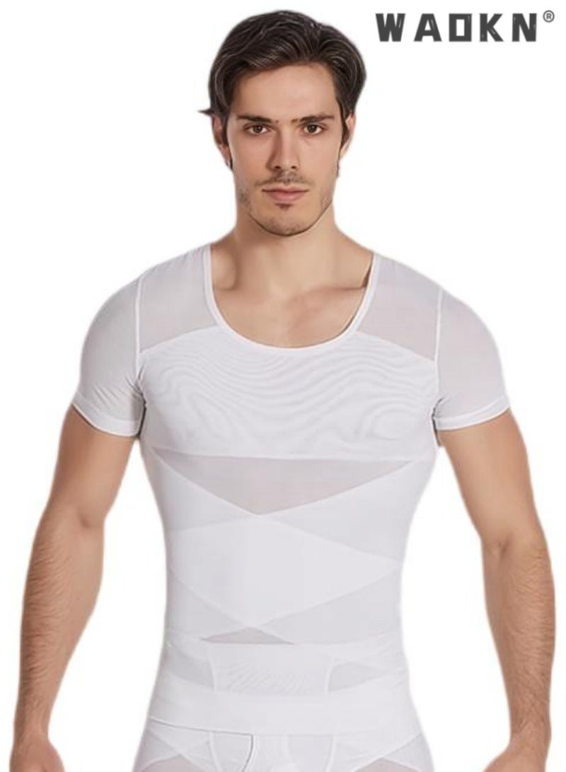 Men Chest Compression Vest Body Shaper Sleeveless Posture Corrector Slimming Tummy Control Waist Trimmer Mesh Tops Compression Shirt for Men Slimming Undershirt Body Shaper Tank top Shapewear Vest