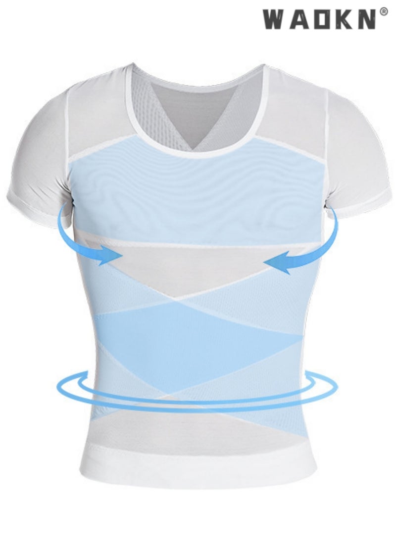 Men Chest Compression Vest Body Shaper Sleeveless Posture Corrector Slimming Tummy Control Waist Trimmer Mesh Tops Compression Shirt for Men Slimming Undershirt Body Shaper Tank top Shapewear Vest