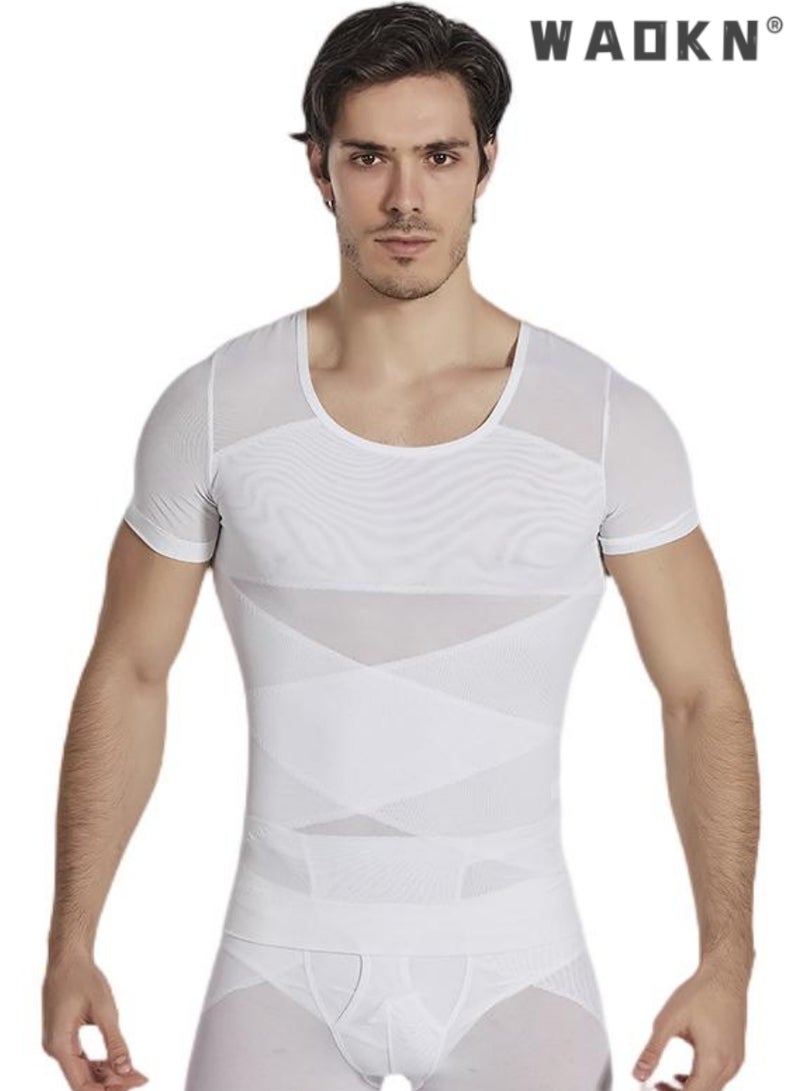 Men Chest Compression Vest Body Shaper Sleeveless Posture Corrector Slimming Tummy Control Waist Trimmer Mesh Tops Compression Shirt for Men Slimming Undershirt Body Shaper Tank top Shapewear Vest