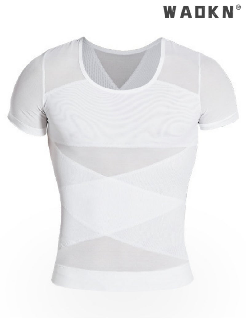 Men Chest Compression Vest Body Shaper Sleeveless Posture Corrector Slimming Tummy Control Waist Trimmer Mesh Tops Compression Shirt for Men Slimming Undershirt Body Shaper Tank top Shapewear Vest