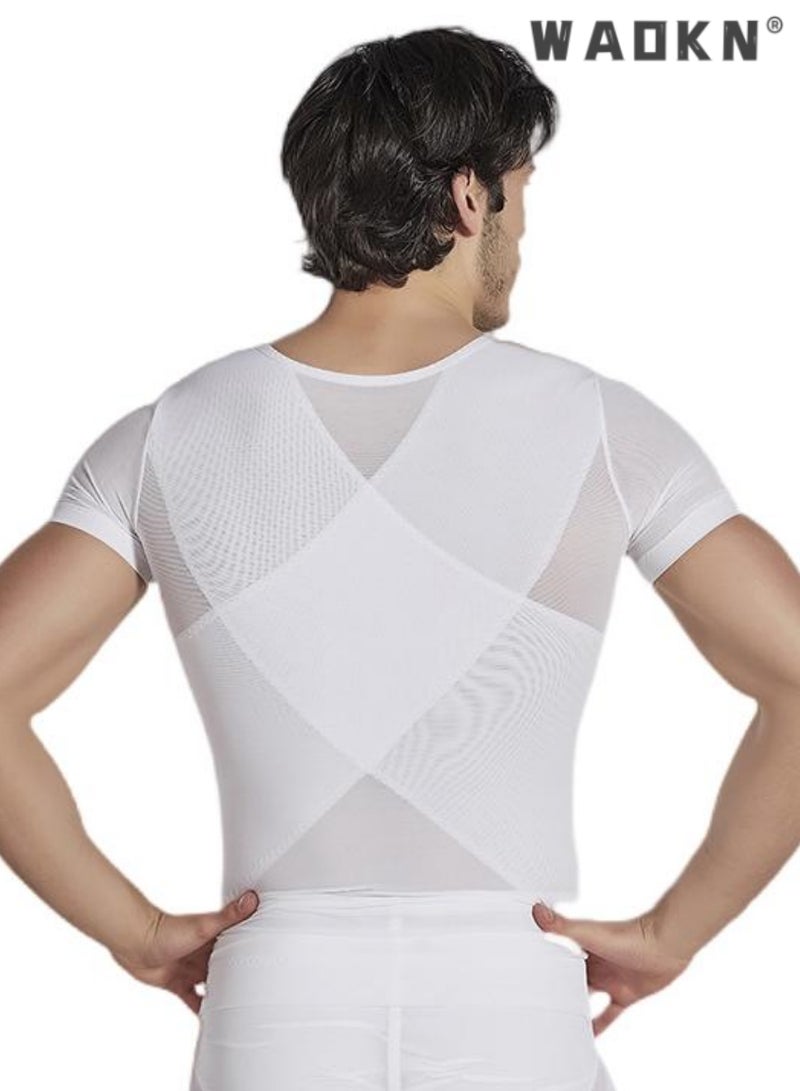 Men Chest Compression Vest Body Shaper Sleeveless Posture Corrector Slimming Tummy Control Waist Trimmer Mesh Tops Compression Shirt for Men Slimming Undershirt Body Shaper Tank top Shapewear Vest