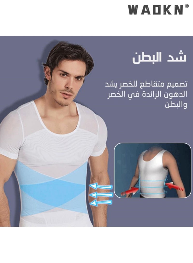 Men Chest Compression Vest Body Shaper Sleeveless Posture Corrector Slimming Tummy Control Waist Trimmer Mesh Tops Compression Shirt for Men Slimming Undershirt Body Shaper Tank top Shapewear Vest