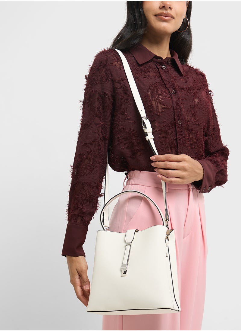 Metal Closure Detail Minimalist Satchel Bag