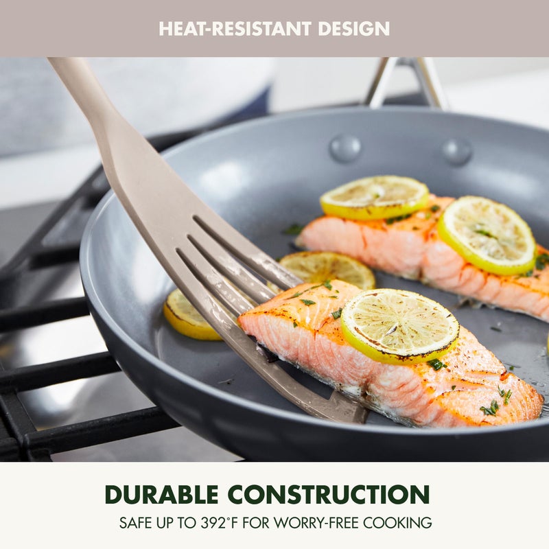 GreenPan Silicone Fish Turner Spatula  Slotted Cooking Kitchen Utensil  Flexible Rubber Nonstick Cookware  Rigid Steel Core  Heat-Resistant  Anti-Slip Handle  BPA-Free  Dishwasher Safe  Taupe - Image 3