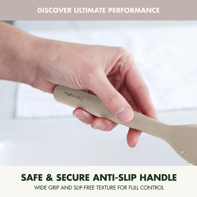 GreenPan Silicone Fish Turner Spatula  Slotted Cooking Kitchen Utensil  Flexible Rubber Nonstick Cookware  Rigid Steel Core  Heat-Resistant  Anti-Slip Handle  BPA-Free  Dishwasher Safe  Taupe - Image 2