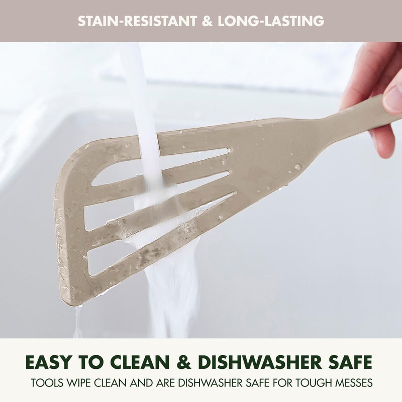 GreenPan Silicone Fish Turner Spatula  Slotted Cooking Kitchen Utensil  Flexible Rubber Nonstick Cookware  Rigid Steel Core  Heat-Resistant  Anti-Slip Handle  BPA-Free  Dishwasher Safe  Taupe - Image 4