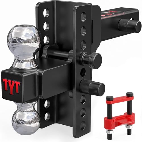TYT Adjustable Truck Trailer Hitch for 2 inch Receiver, 6" Drop/Rise Tow Hitch with Dual Balls (2" & 2-5/16"),Includes Two Pin Locks & Hitch Tightener - Image 1