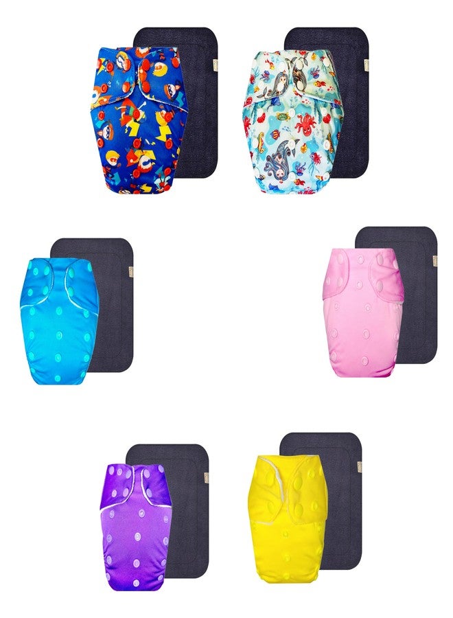 Dumbledo Premium Cloth Diaper with Black Insert (Pack of 6) | Dry Feel and Comfortable | Leakproof | Quick Dry | Designed by Moms | 3 Months - 3 Years | Unisex Baby - Image 1
