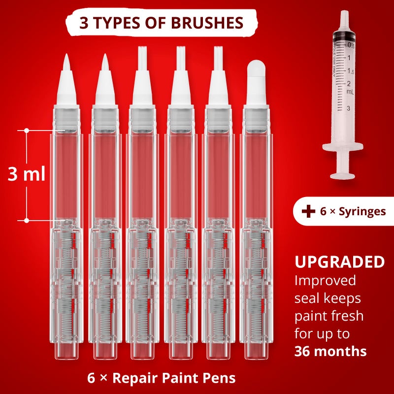 X-Protector Touch Up Paint Pen Kit - 6 Fillable Pens with 3 Types of Brushes - Premium Pen for Touch Ups - Fillable Touch Up Paint Pens for Walls, Furniture, and Other Touch Up Works! - Image 3