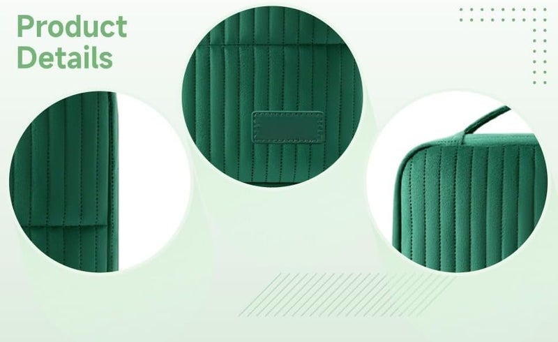 Portable Stand-Up Cosmetic Bag, Green Travel Makeup Bag for Women with Large Capacity, Wide Opening, 10 x 4.3 x 10.2 in Elegant Travel Wash Case for Makeup, Skincare Products - Image 3