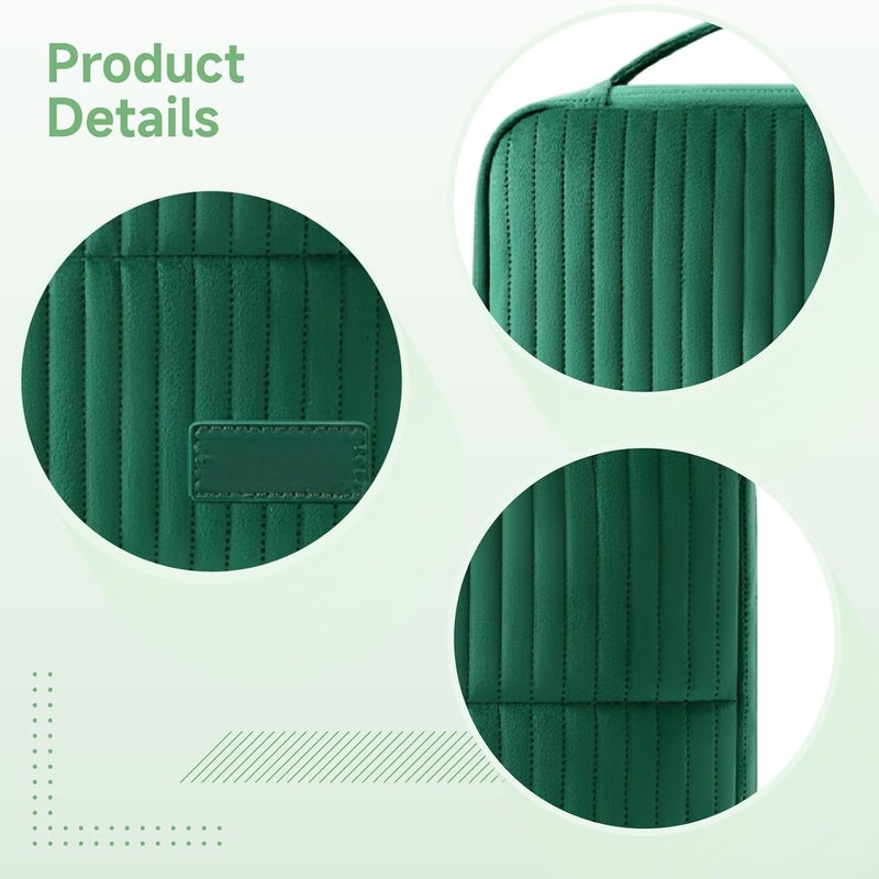Portable Stand-Up Cosmetic Bag, Green Travel Makeup Bag for Women with Large Capacity, Wide Opening, 10 x 4.3 x 10.2 in Elegant Travel Wash Case for Makeup, Skincare Products - Image 4