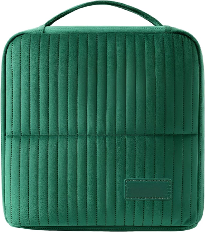 Portable Stand-Up Cosmetic Bag, Green Travel Makeup Bag for Women with Large Capacity, Wide Opening, 10 x 4.3 x 10.2 in Elegant Travel Wash Case for Makeup, Skincare Products - Image 1