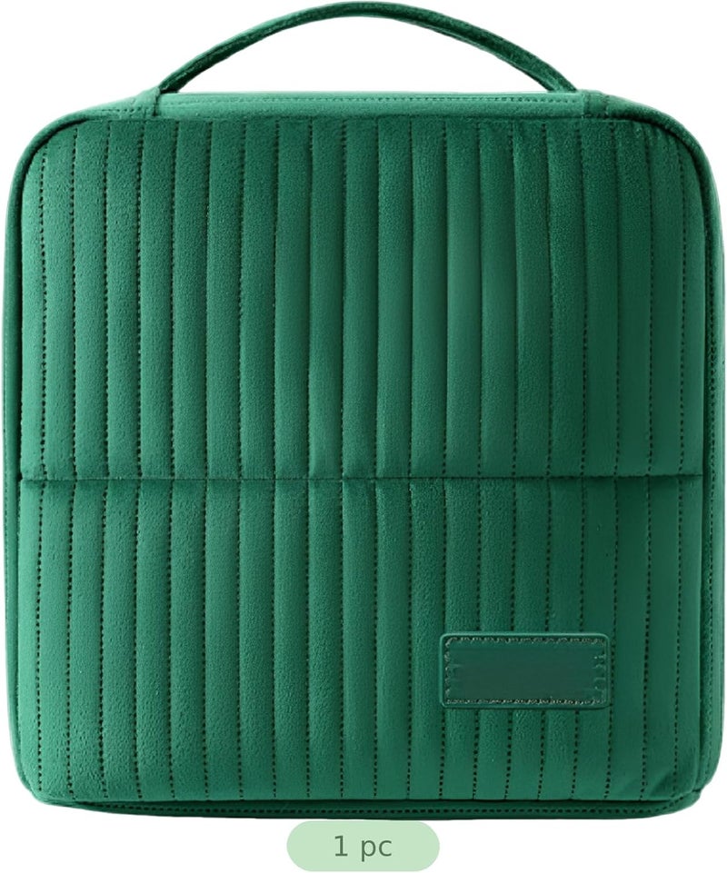 Portable Stand-Up Cosmetic Bag, Green Travel Makeup Bag for Women with Large Capacity, Wide Opening, 10 x 4.3 x 10.2 in Elegant Travel Wash Case for Makeup, Skincare Products - Image 2