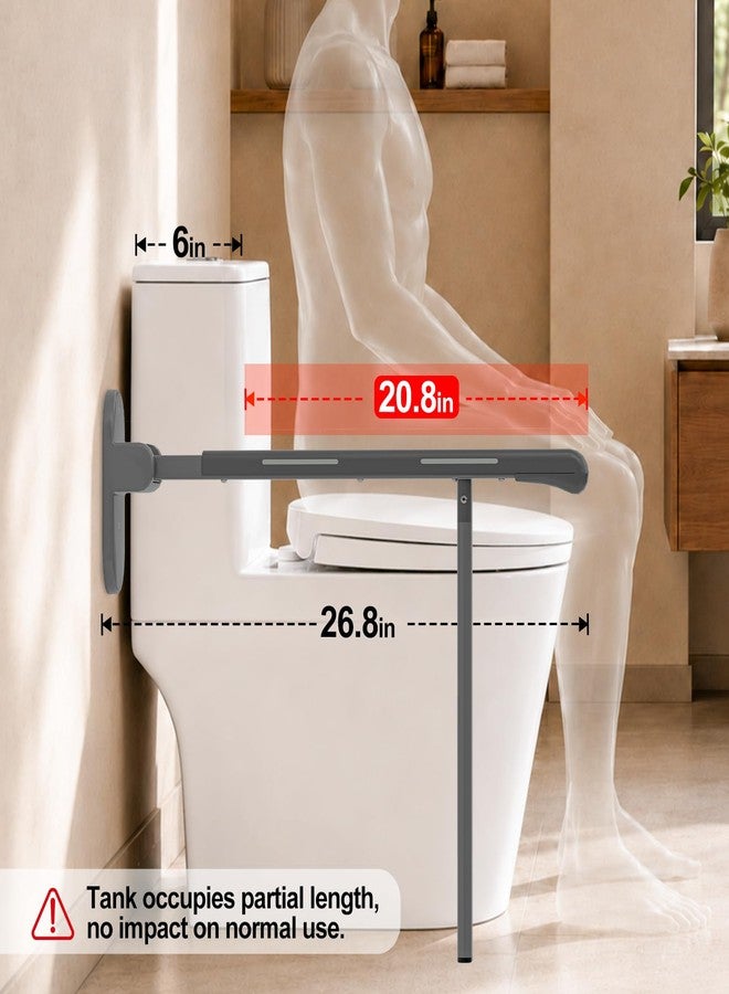 SPECILITE Heavy Duty Toilet Grab Bar - 440lb Sturdy Support, Safety Rails with Non-Slip Waterproof handrail & Night Glow Strips, Space Saving Flip-Up Design for Elderly, Disabled, Pregnant(Grey) - Image 4