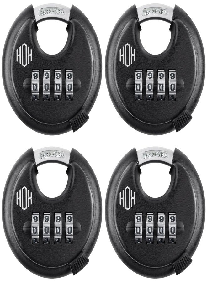 HOX Combination Lock, 4 Digit Disc Padlock with 3/8 Inch Hardened Steel Shackle, 2-3/4 Inch Zinc Alloy Wide Body, Keyless Heavy Duty Combo Lock for Hasp Latch, Sheds, Fences, Storage Locker (4 Pack) - Image 1