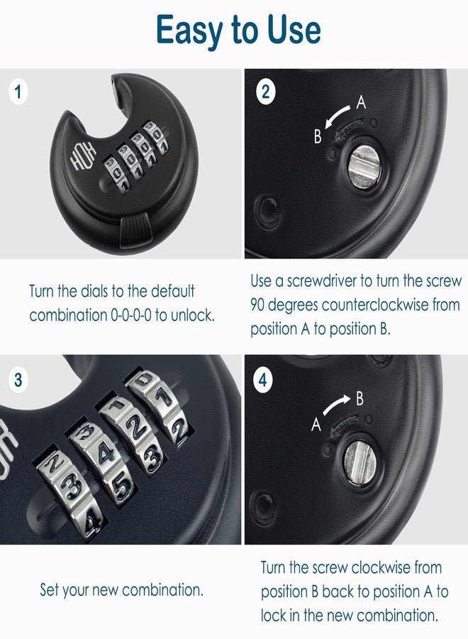 HOX Combination Lock, 4 Digit Disc Padlock with 3/8 Inch Hardened Steel Shackle, 2-3/4 Inch Zinc Alloy Wide Body, Keyless Heavy Duty Combo Lock for Hasp Latch, Sheds, Fences, Storage Locker (4 Pack) - Image 3