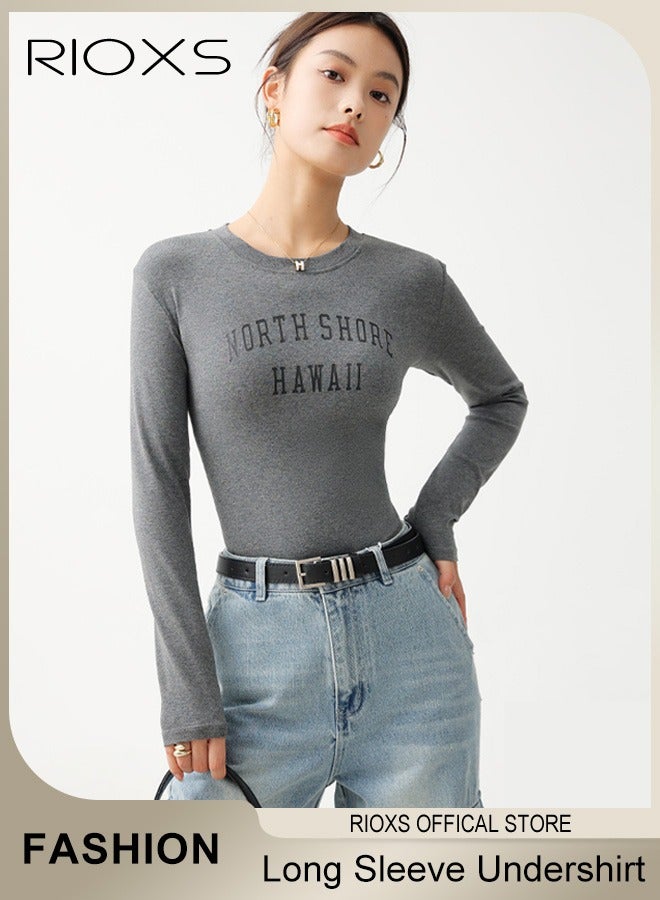 RIOXS Women's Long Sleeve Basic Shirts, Comfortable Skin-friendly Slim Fitted Underscrub, Soft Stretchy Tops with Round Neck, Classic Simple Undershirt with Fitted Silhouette, Versatile Essential Piece that Can Adapt to Any Situation - Image 1