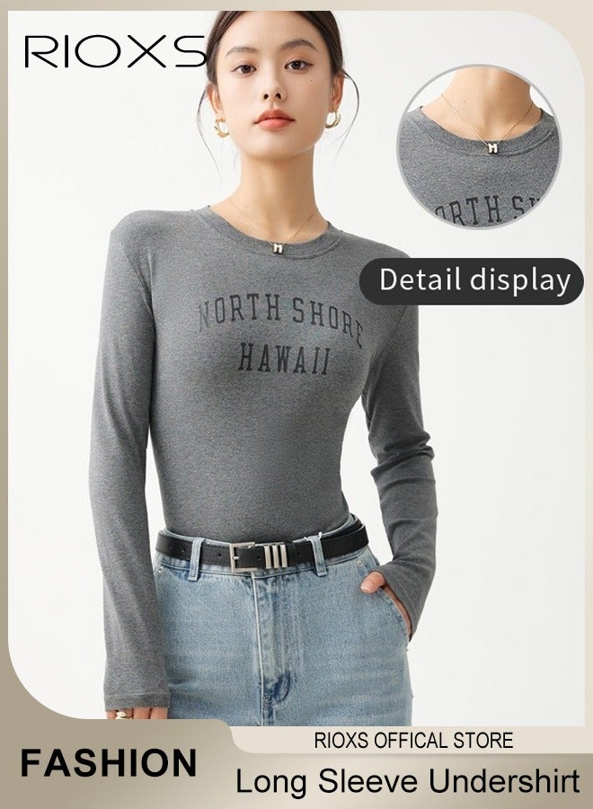 RIOXS Women's Long Sleeve Basic Shirts, Comfortable Skin-friendly Slim Fitted Underscrub, Soft Stretchy Tops with Round Neck, Classic Simple Undershirt with Fitted Silhouette, Versatile Essential Piece that Can Adapt to Any Situation - Image 2