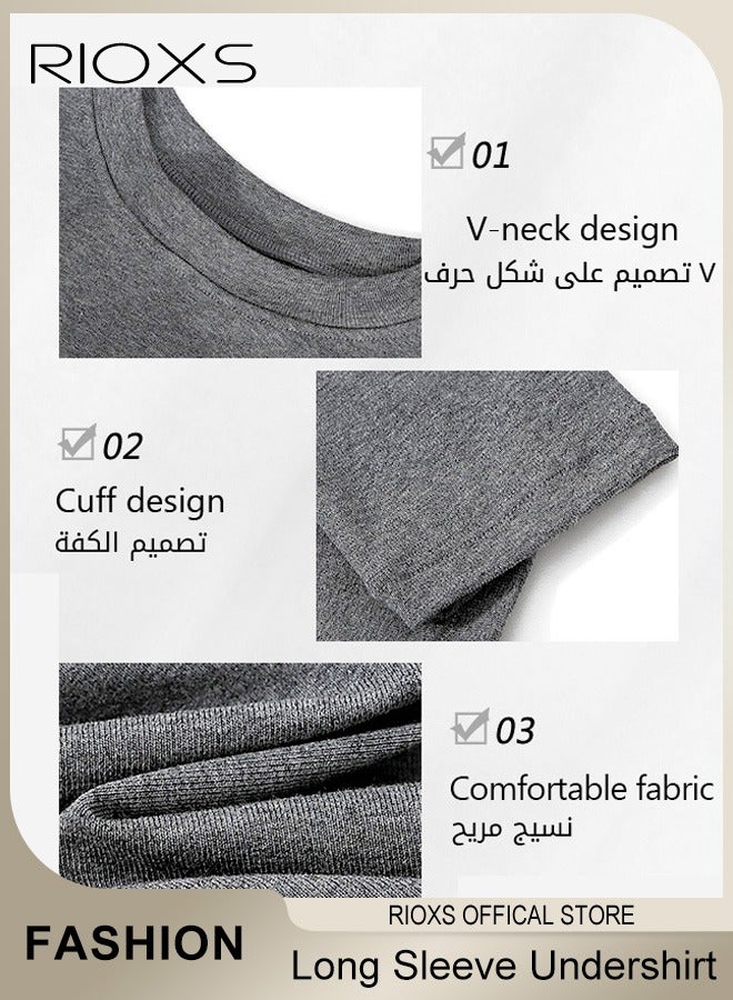 RIOXS Women's Long Sleeve Basic Shirts, Comfortable Skin-friendly Slim Fitted Underscrub, Soft Stretchy Tops with Round Neck, Classic Simple Undershirt with Fitted Silhouette, Versatile Essential Piece that Can Adapt to Any Situation - Image 3